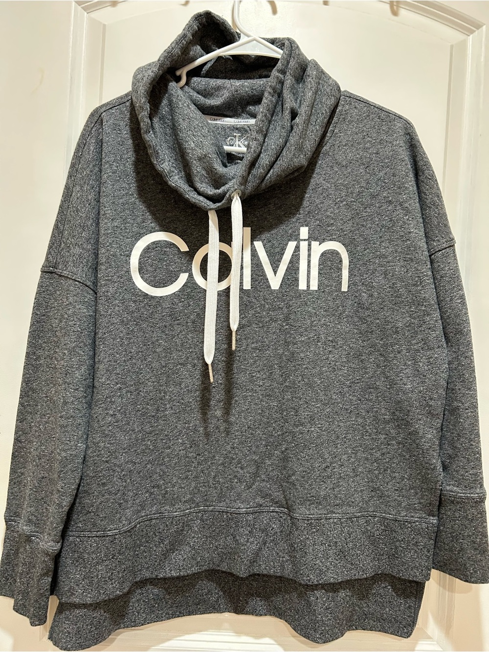 Calvin Klein Dark Gray Pullover Hoodie with Cowl Neck